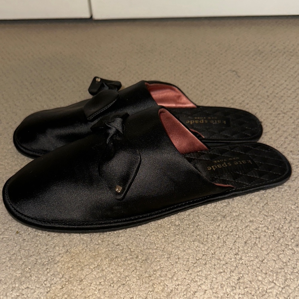 Kate Spade Black Satin Bow Slippers - Picture 3 of 6